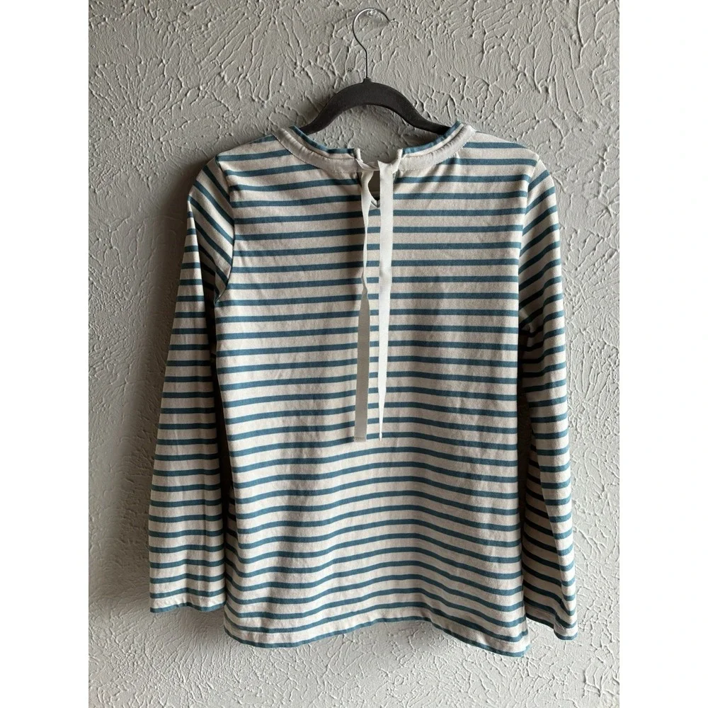 Tory Burch Embellished Striped Top Blue Cream Preppy Nautical Size S - Picture 14 of 14